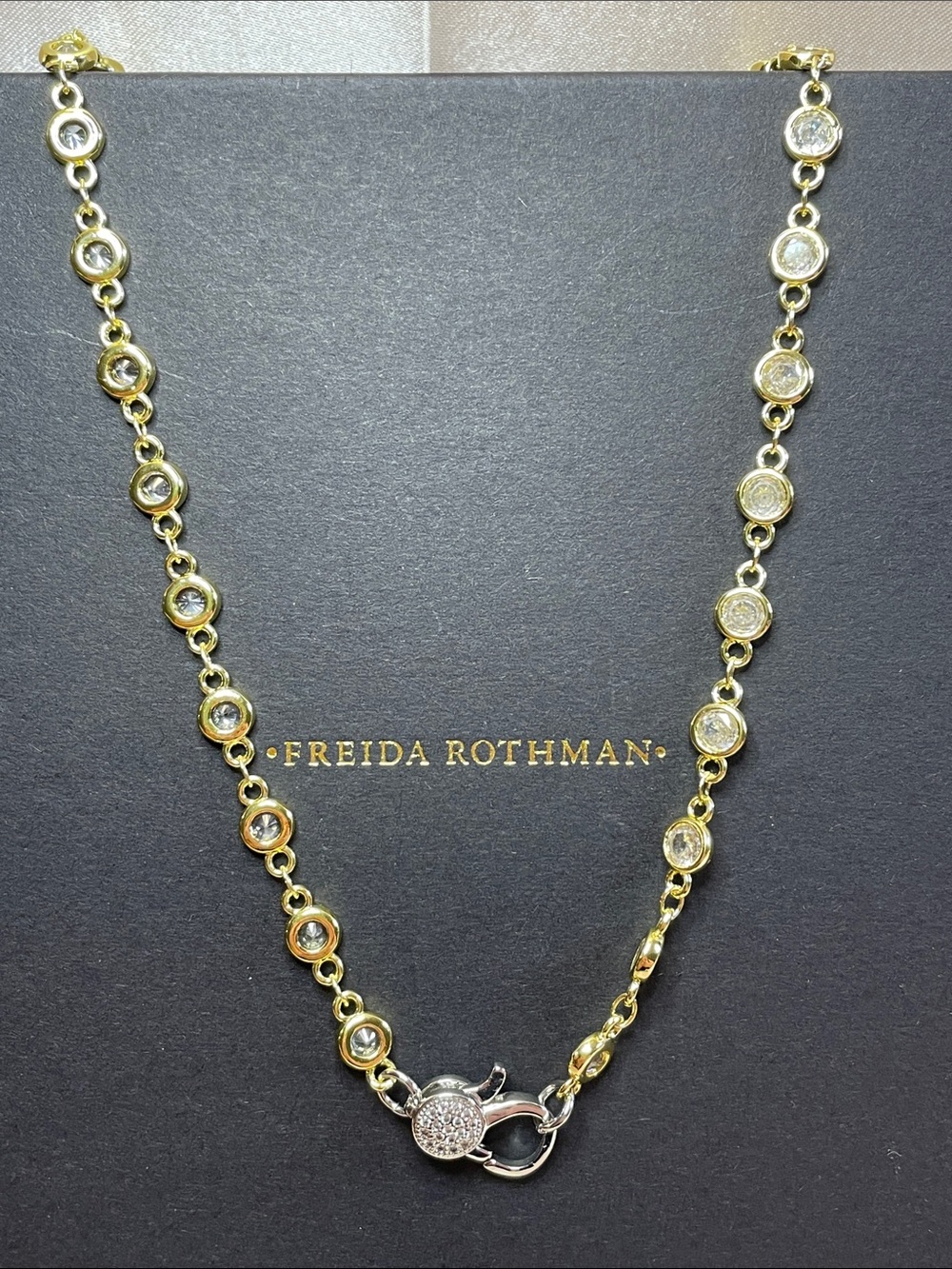 Freida Rothman VAULT Two-Tone Lumi Bezel w/ Pave Closure - NWT $135 MSRP 18"